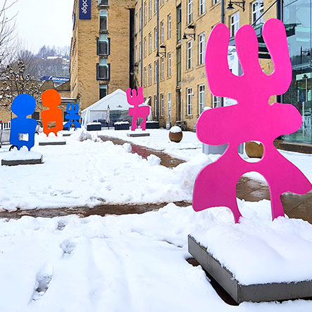 Alice Urwin's 'People Play' sculptures in the snow outside F Mill Feb 2021
