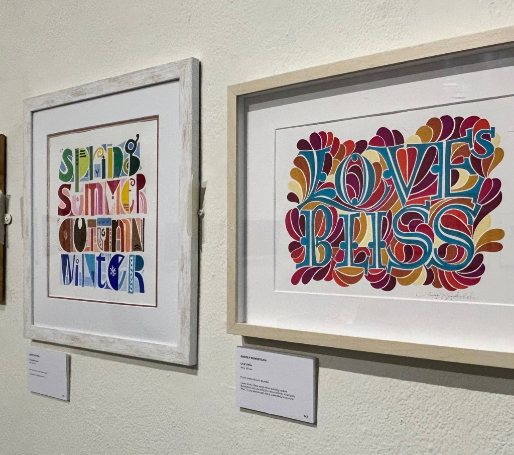 Calligraphy And Lettering Arts Society CLAS exhibition in the Upstairs & Mosaic Galleries at Dean Clough Mills, Halifax, UK.