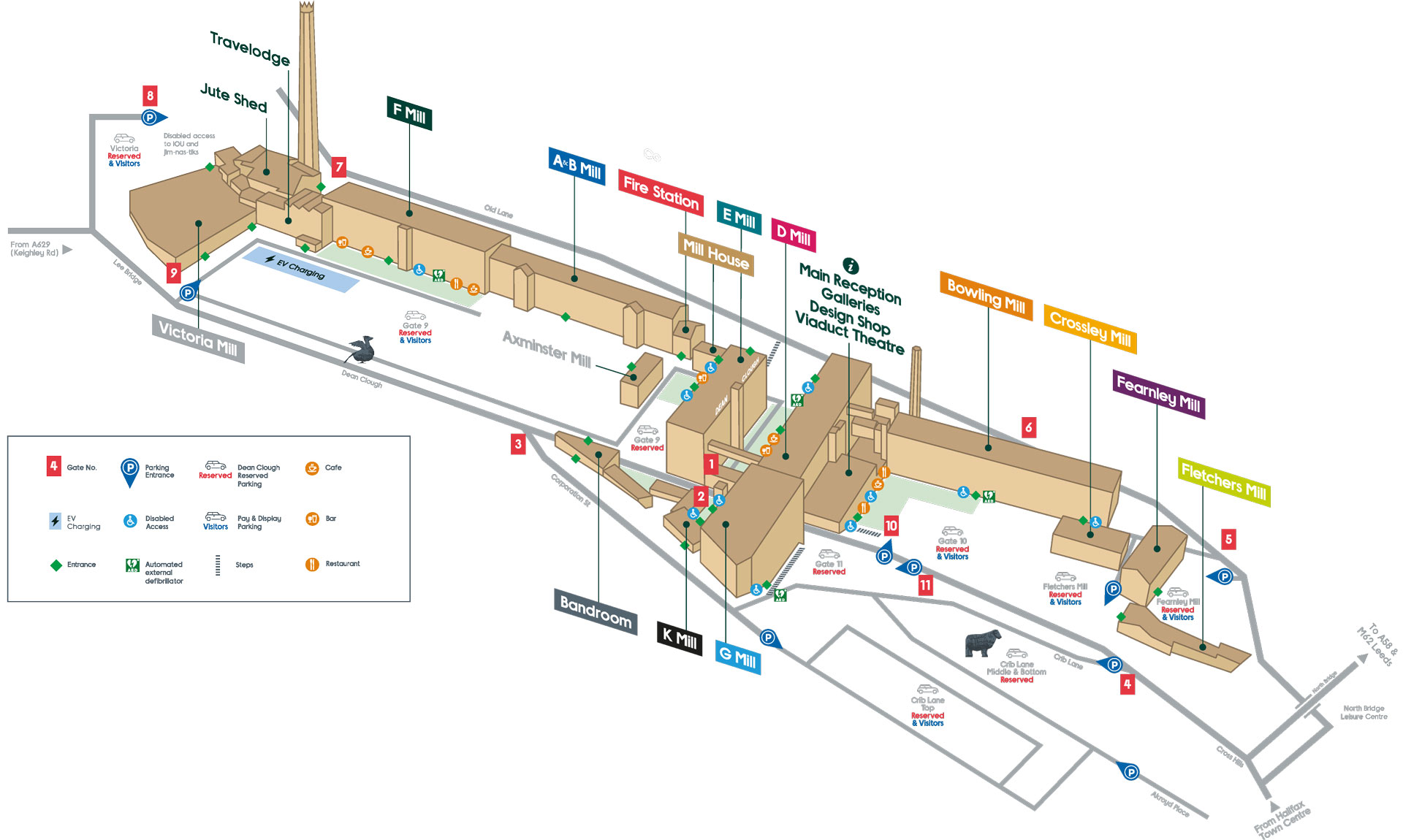 Site map for Dean Clough Mills, Halifax.